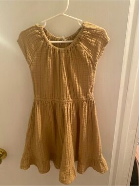 Girls' Lightweight Khaki  Cotton Dress with Ruffle Hem